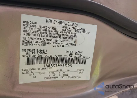 2004 Ford Taurus Lx from USA, damaged, VIN 1FAFP52254A215090